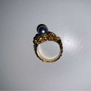 Blue pearl bead, and gold ring